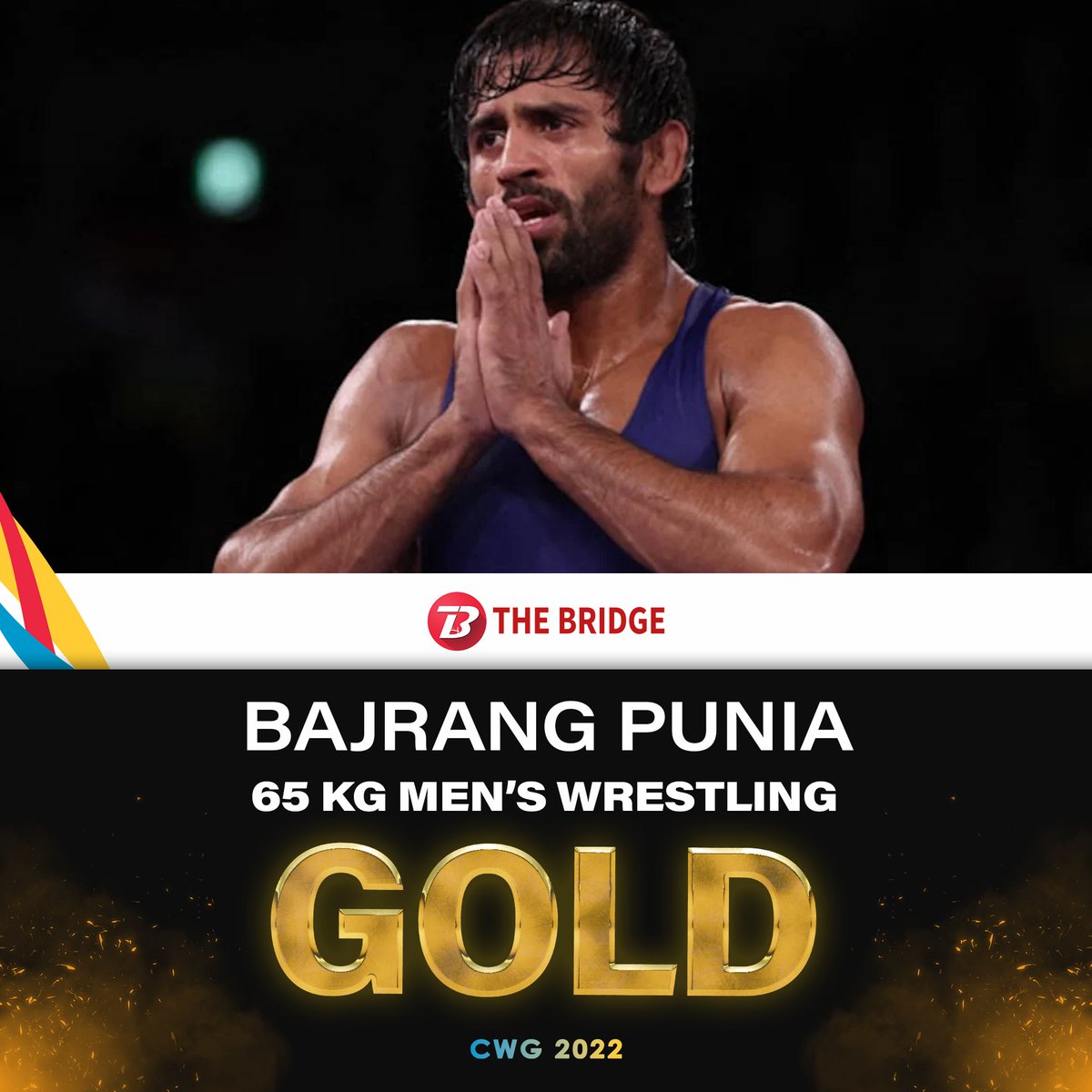 the_bridge_in's tweet photo. Bajrang Punia follows the medal trail in wrestling to win GOLD!🥇

He defeats Lachlan McNeil of Canada to win India's second medal in wrestling in the men's 65 kg category👏

#CommonwealthGames2022 | #Wrestling https://t.co/sPkDd6Kxn8
