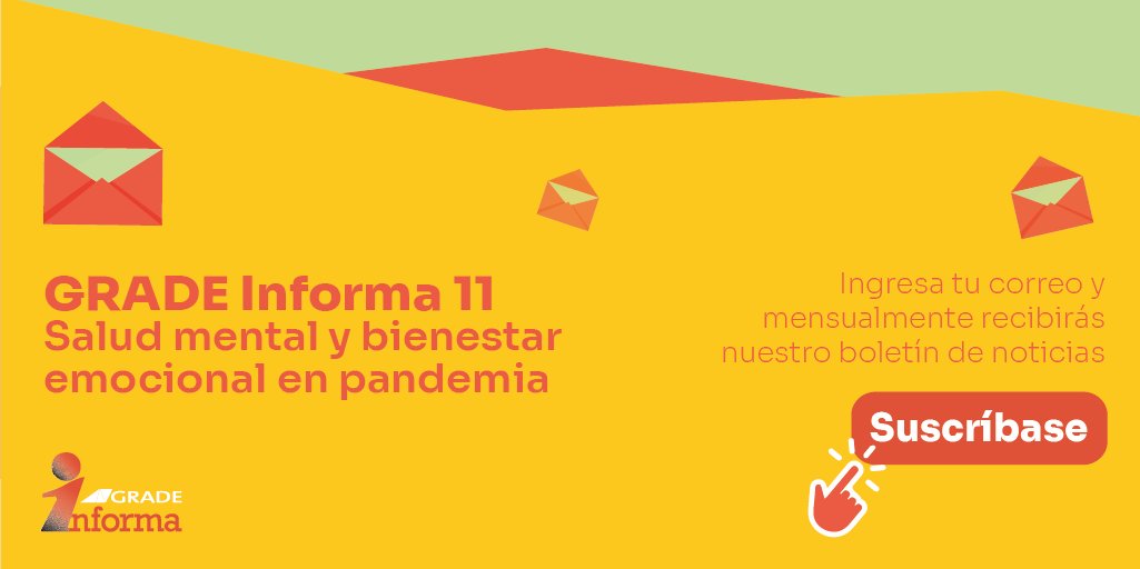 GRADEPeru's tweet photo. ¡Salió #GRADEInforma! Conversamos con @alan_sanchezj y @vrojasarango sobre cómo la pandemia afectó la salud mental de los jóvenes de @NinosdelMilenio. Anunciamos nuestro Comité Ejecutivo 2022-2024. Descarga nuestros últimos títulos #openaccess. Suscríbete: https://t.co/RfmDZqd9Si https://t.co/2CKBgMzRYR