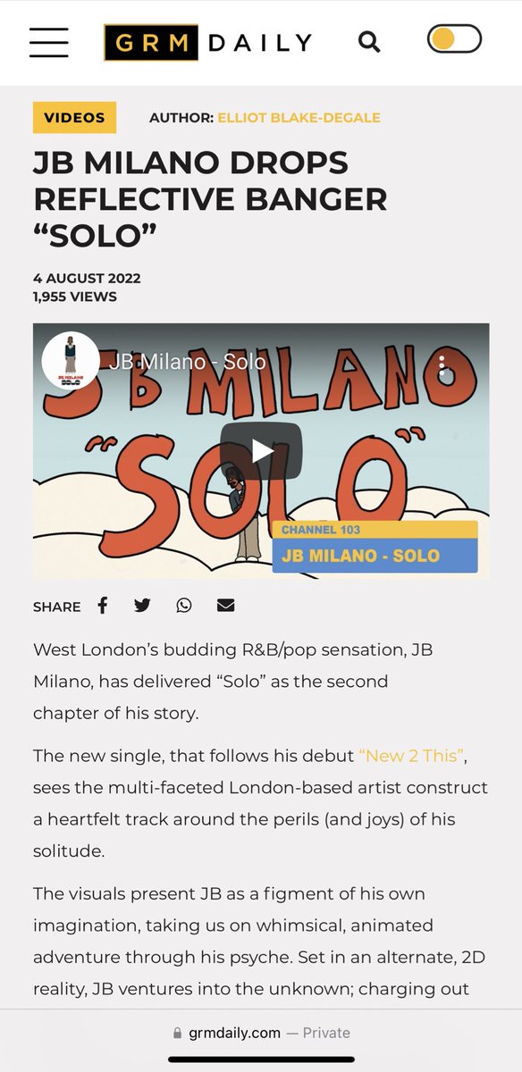 This bruddas smooth with his words fr🤲🏽 shout out <a href="/GRMDAILY/">GRM Daily</a> and <a href="/eblakedegale/">Elliott</a> !! New article on Solo, Go have a read!!