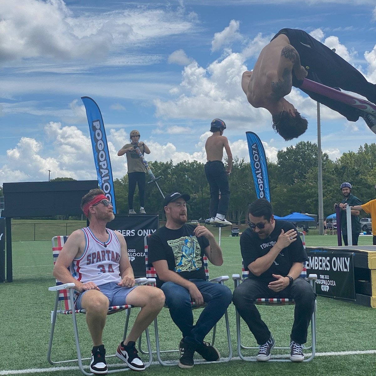 Getting ready for @xpogo Pogopalooza at 3 PM ET on #TheOcho. Tyler Phillips, current cars-jumped pogo record holder, just blew the hairs off my head.