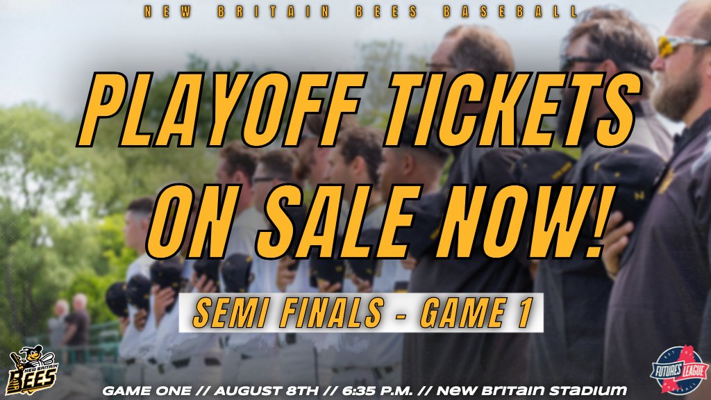𝐁𝐄𝐄 𝐇𝐘𝐏𝐄𝐃‼️

Playoff tickets on sale 𝙉𝙊𝙒!! Come stand with us and PACK the HIVE as playoff baseball returns to New Britain for the first time since 2009... 

- Tickets are $8
- Limited Suites available 
- Free Parking 

Buy 🎟️ now: bit.ly/3A0onWv     #GoBees
