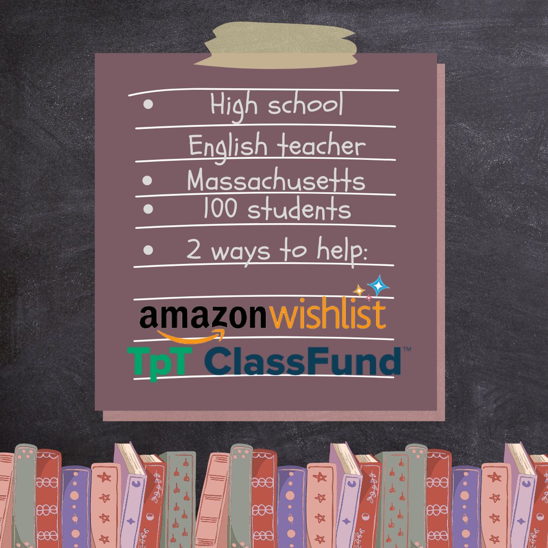 Hi! I’m Rhi, a high school English teacher in MA. If you're looking to #adoptateacher, there are 2 ways to help:
📦Purchase items directly from my #clearthelist - just 7⃣ items left! amzn.to/3os8523
💸Donate as little as $3 to my TPT classroom fund bit.ly/3b8DwM0