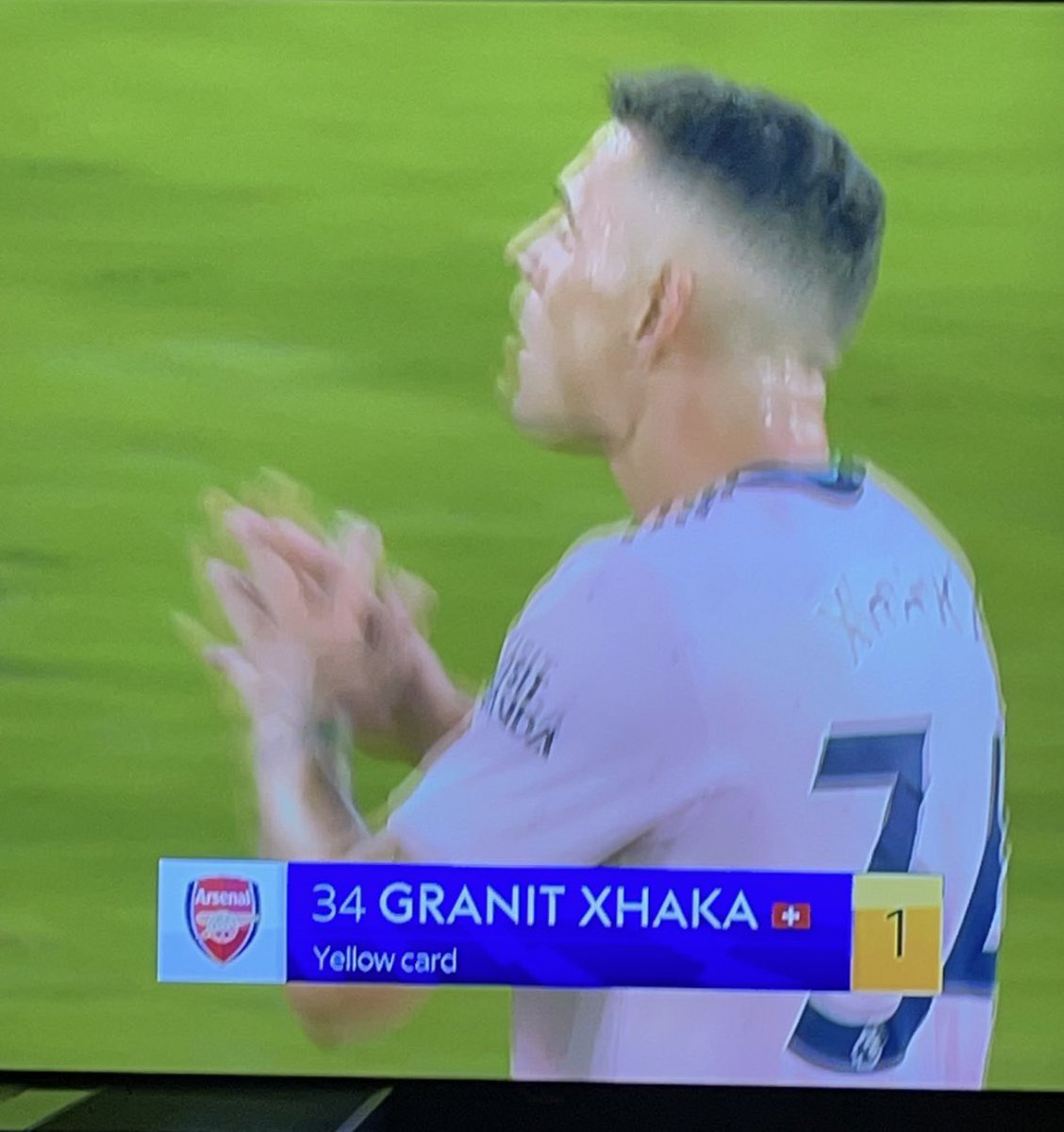 priv_laurence's tweet photo. Of course xhaka gets the first yellow card of the season #bpl #PremierLeague https://t.co/7lw4sjcI1v