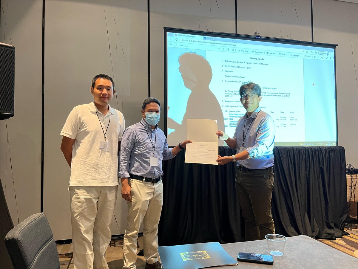 We are so proud of all of our faculty who were honored at the AAEA Annual Meeting! Zheng Li, Rod Rejesus and Xiaoyong Zheng received the Applied Risk Analysis Section Best Paper Award for "Nonparametric Estimation and Inference of Production Risk.” ⁠
cals.ncsu.edu/agricultural-a…