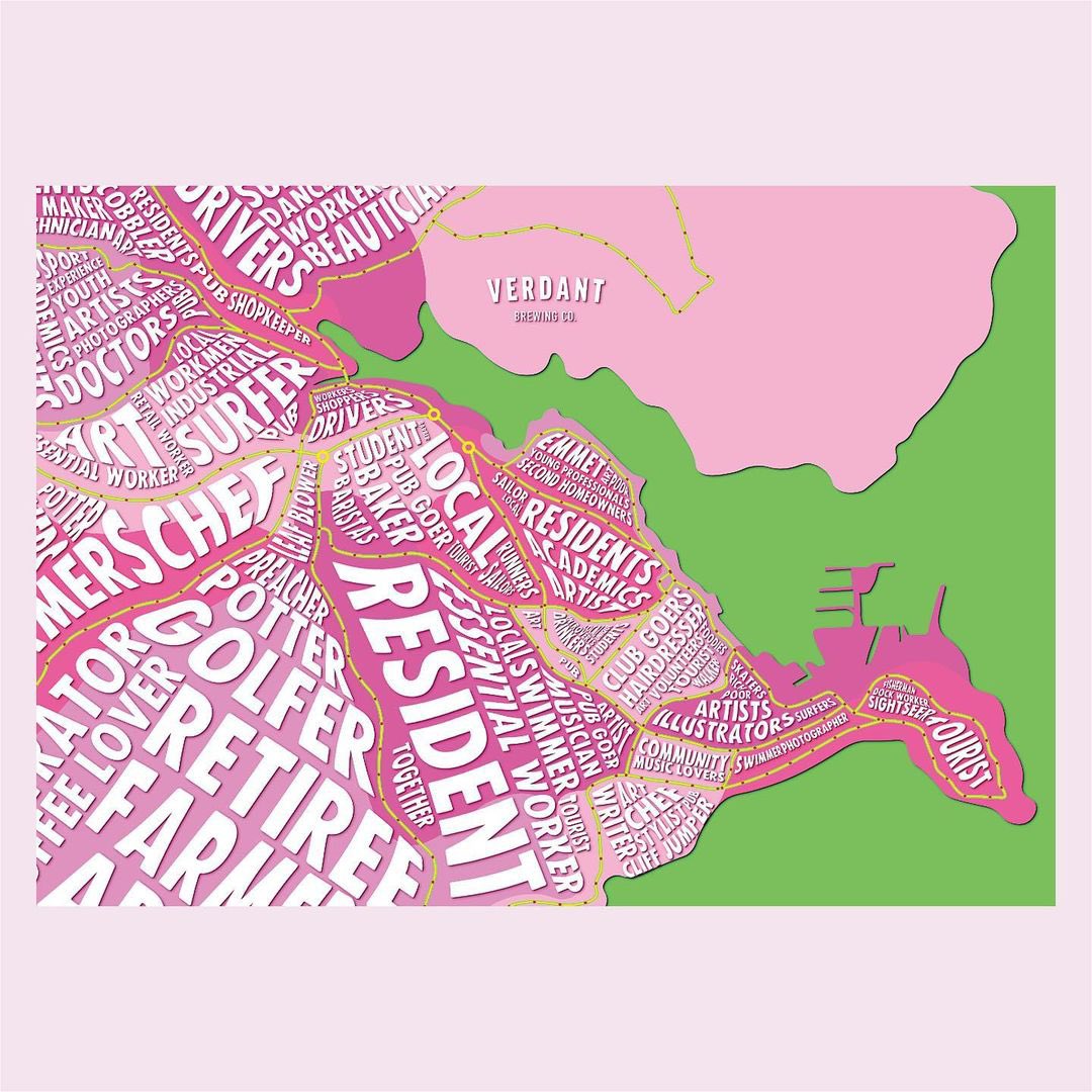 Joseph_S_Design's tweet photo. TB 12/2021: Verdant Beer • Designing a label for Verdant Beer that ultimately aims to show how rooted in the community of Penryn &amp; Falmouth, Cornwall, the brand is. My take on this was using the topography of the local area made using the different professions and subcultures… https://t.co/TqZqy8zmM3