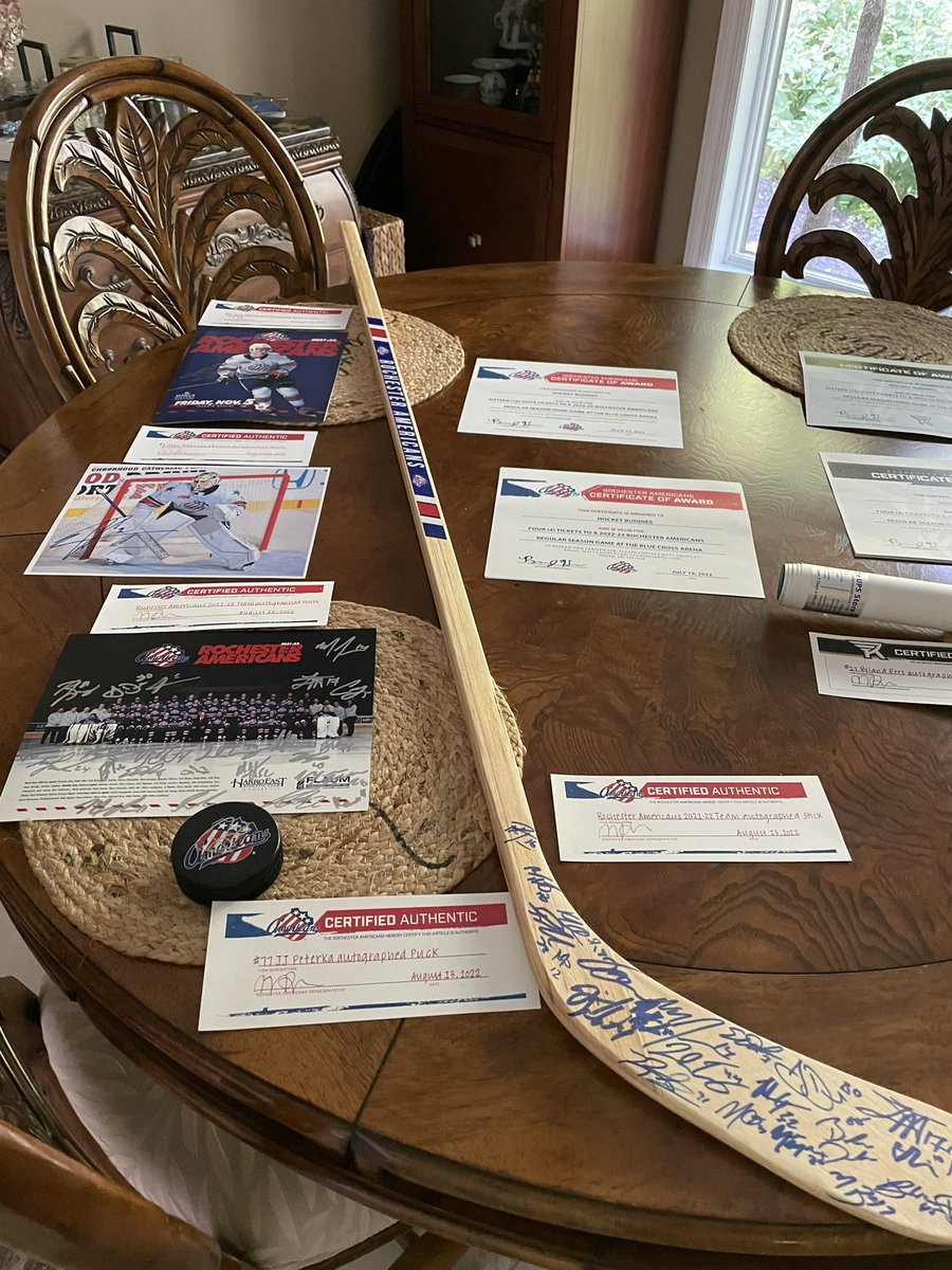 HockeyBuddiesNY's tweet photo. More player profiles are coming! In the meantime more and more Raffle and Silent Auction items are coming in! Thank you to the @AmerksHockey and @RocKnighthawks for donating this stuff to the Rochester Charity Cup! https://t.co/Bi8xlPZwAK