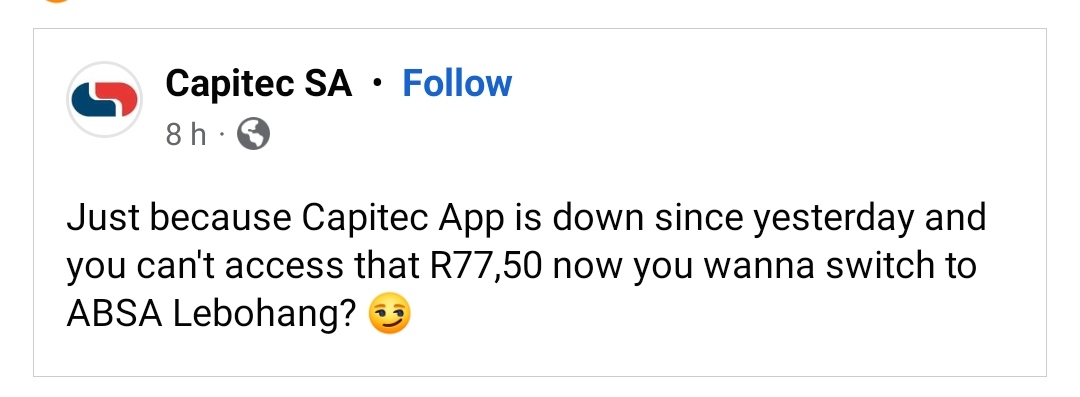 Thapz__'s tweet photo. Y'all don't deserve the internet 😂😂😂

#capitec https://t.co/ugPAObGhRF