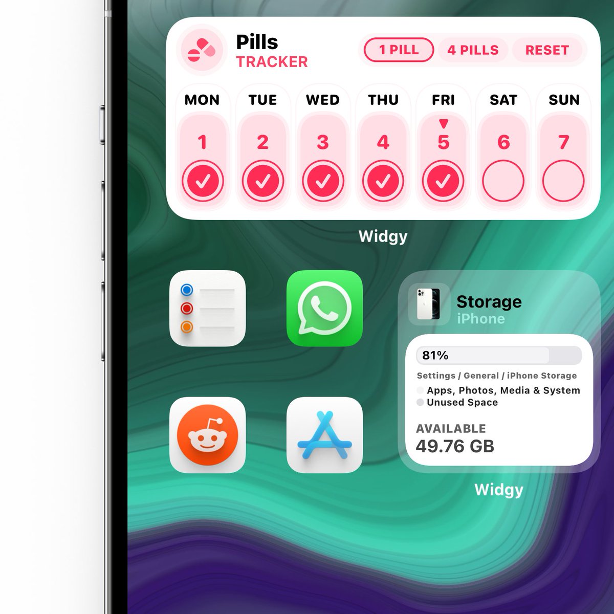 JMVISI0N's tweet photo. Pills Tracker (update)
Now you can log up to 4 Pills a day.
https://t.co/xqy6jcH4Co
Wall is Vape by @fresk0_
#iOS #iOS15 #ios156 #iOS16 #iOS16Beta4 #Health #widgy https://t.co/vOkZMM79KI