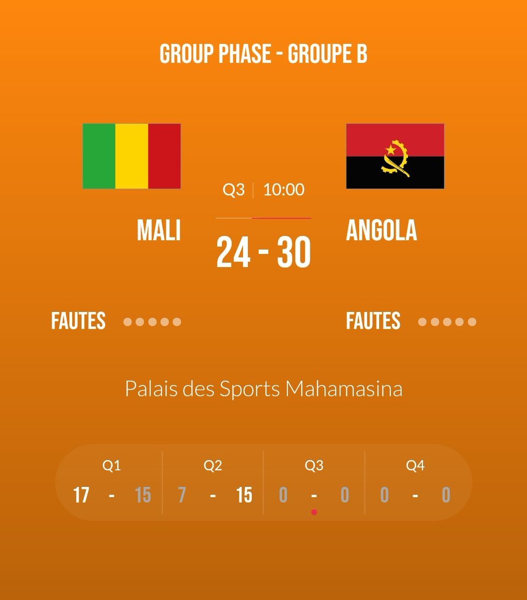 bballmali's tweet photo. Half-time - Mi-temps
🏀 #FIBAU18Africa : Mali vs Angola | Q2.
#GoMali #BBALLMALI #FIBAU18 #AFRICA #AFROBASKET #Malibasketball https://t.co/IOsYxEKKoe