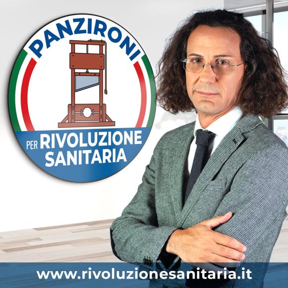 CrazyItalianPol's tweet image. Journalist and entrepreneur Adriano Panzironi introducing his party "Sanitary Revolution" with nothing but a guillotine in the logo. Aug 5, 2022.