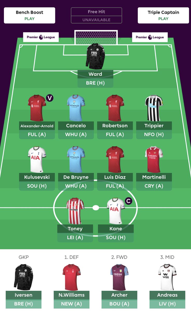 FplBeckford's tweet photo. GW1: New Season, New Set of Useless #FPL Assets
There is method to my madness, but if it all goes wrong then I won’t hate a GW3/GW4 WC… 🤷🏼‍♂️

🧢 Ser Harold of Kane 
£0.0m itb
Good luck to everyone🤞
*except those of you who have different players to me 😜 https://t.co/2a4aKIGc2i