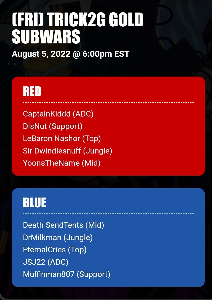 T2Gsubwars's tweet photo. TGIF!!! What better way to kick off the weekend than tearing up the rift in Subwars!! Here's the line-up for today, there's still a chance to fill in for no-shows, make sure you register on https://t.co/BPZoo4a61W &amp; tune in to https://t.co/yp6Z3X7shy https://t.co/qJqvPzof3Q