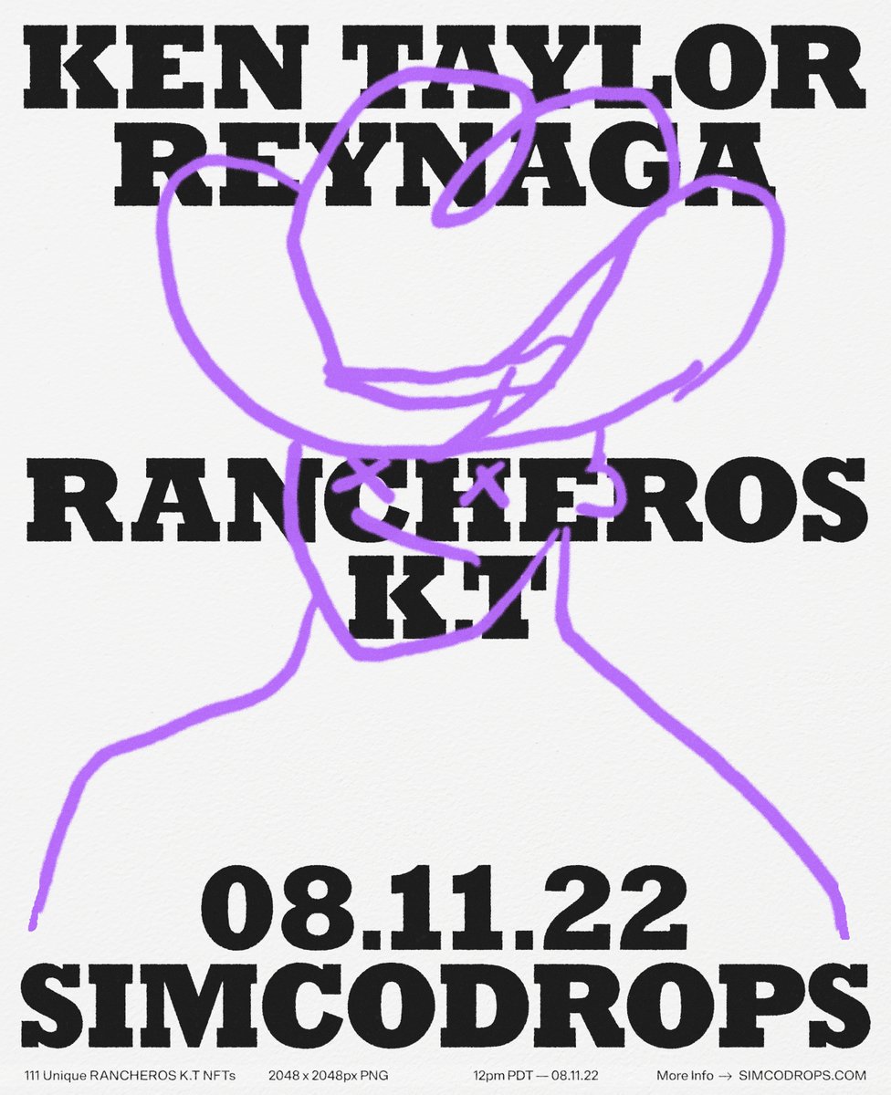 simcodrops's tweet image. From the desert valleys of deep space internet, RANCHEROS K.T is a collection of 111 unique NFTs by Ken Taylor Reynaga, representing those doing the hard work of expanding the Wild Web 3. We invite you to join the universe - the first set drops 08/11/21 at 12pm
🤘🤠🤘