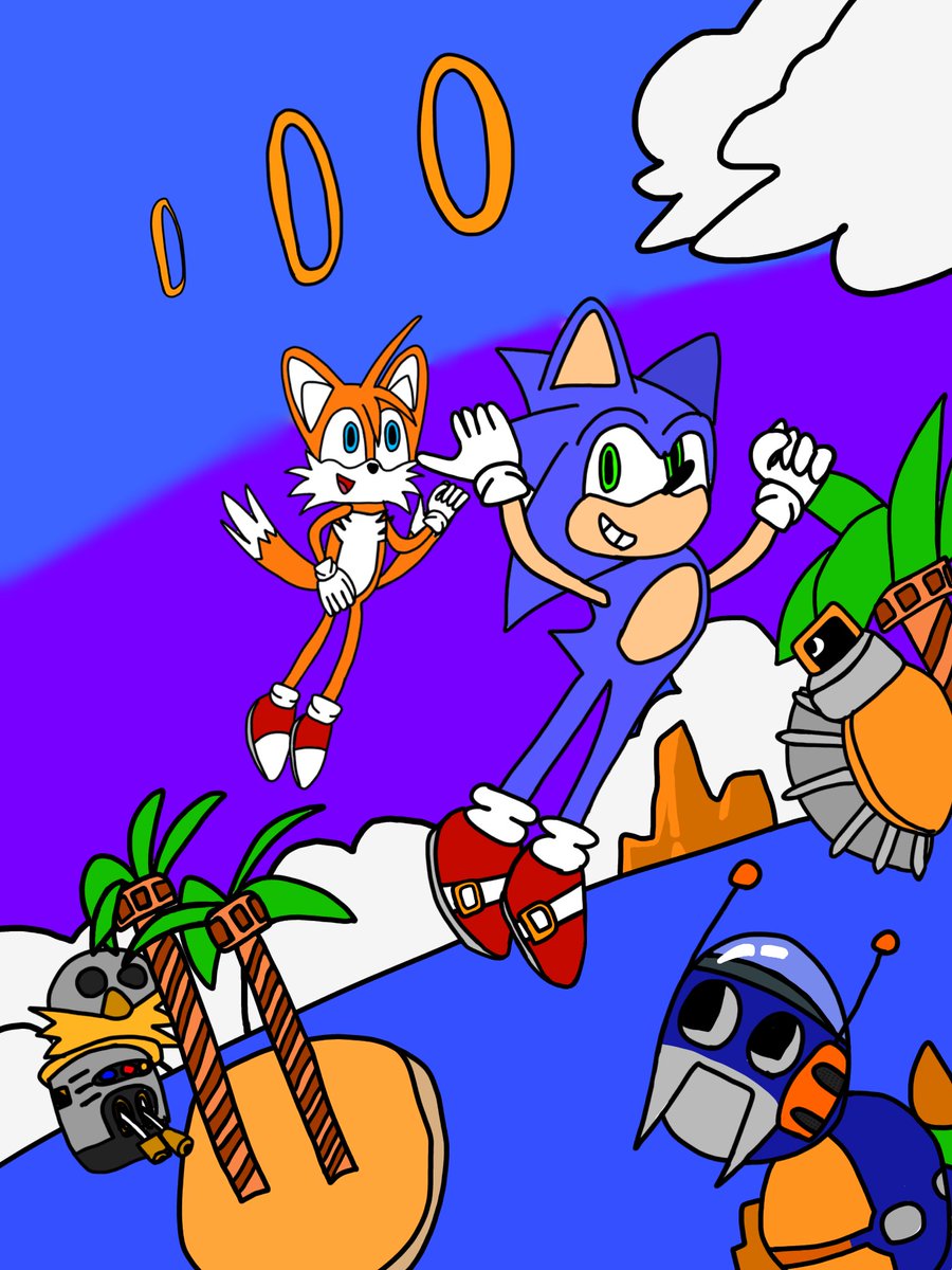 TeoSim4's tweet image. This took about 11 hours and I started it on June 14, a remake of the Sonic Chaos Boxart #SonicTheHedgehog #art
