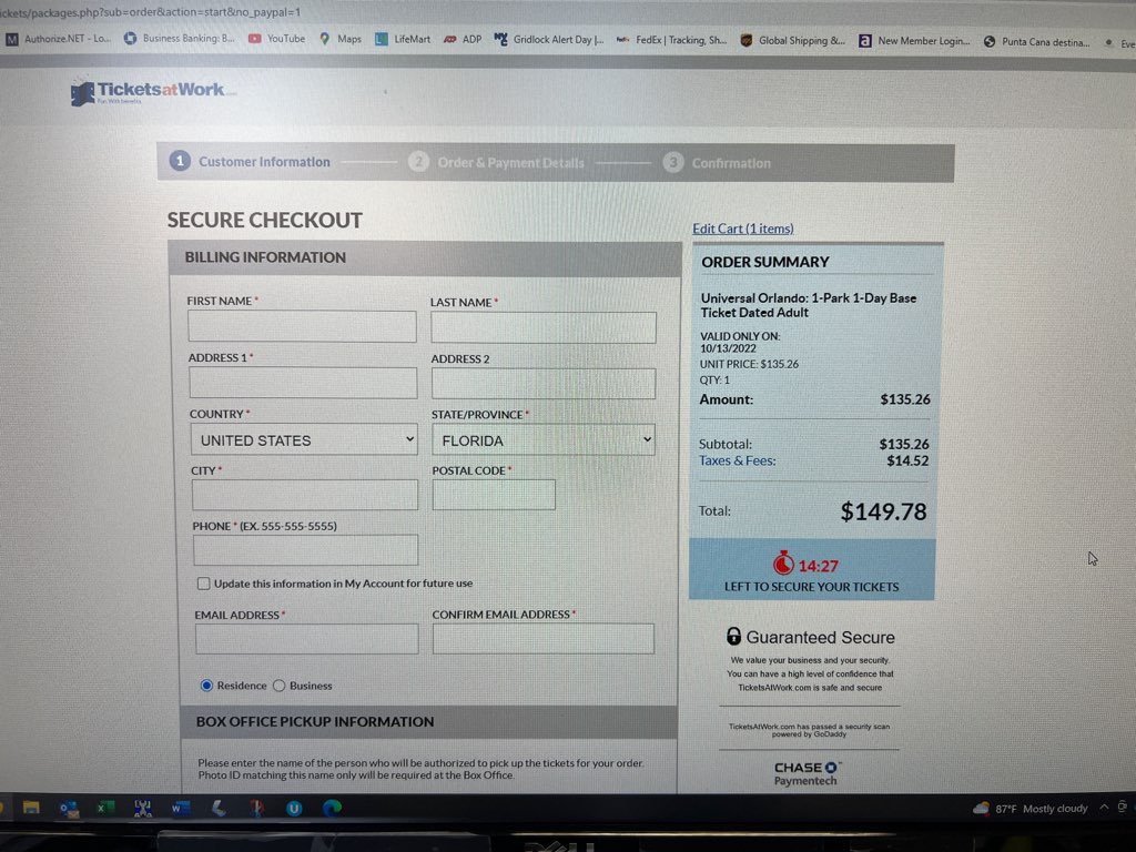 __queenrose's tweet photo. @TicketsAtWork The difference is higher because I’m purchasing one day tickets for two parks, universal studios and island of adventures but regardless of which tickets I purchase. Ultimately what am I saving when I purchase tickets for one day one park? $1.00 ridiculous. https://t.co/DviMFkG8q9