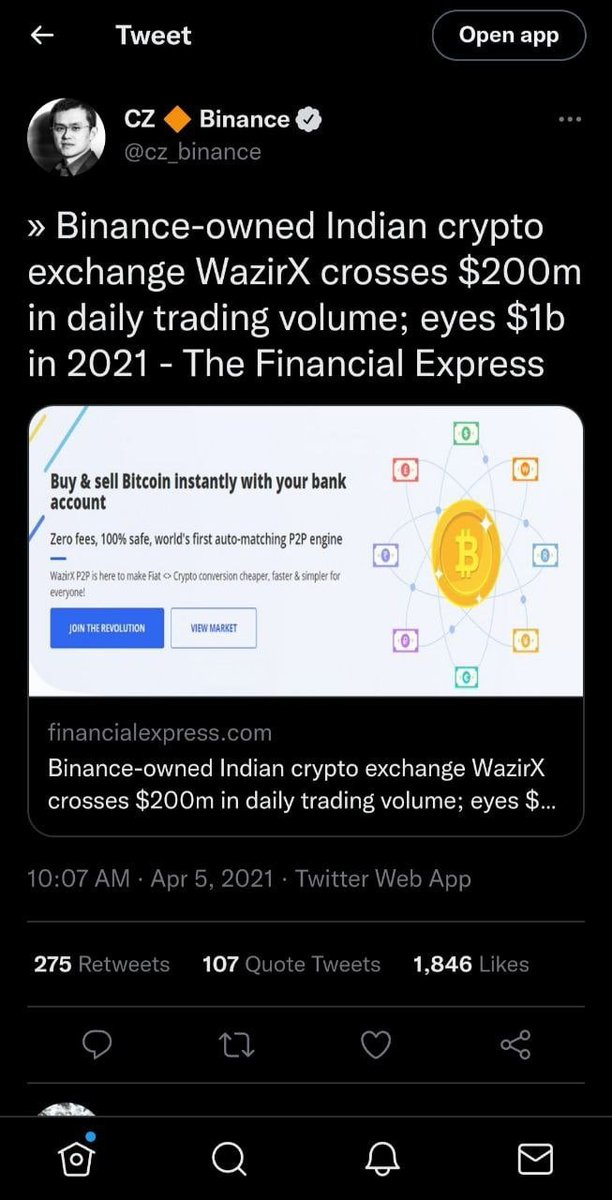 <a href="/NischalShetty/">Nischal Shetty</a> <a href="/cz_binance/">CZ 🔶 BNB</a> 

Binance don't own or never has acquired WazirX!

Wait! ….then why CZ you tweeted this last year? Please at least on moral grounds be on one side!