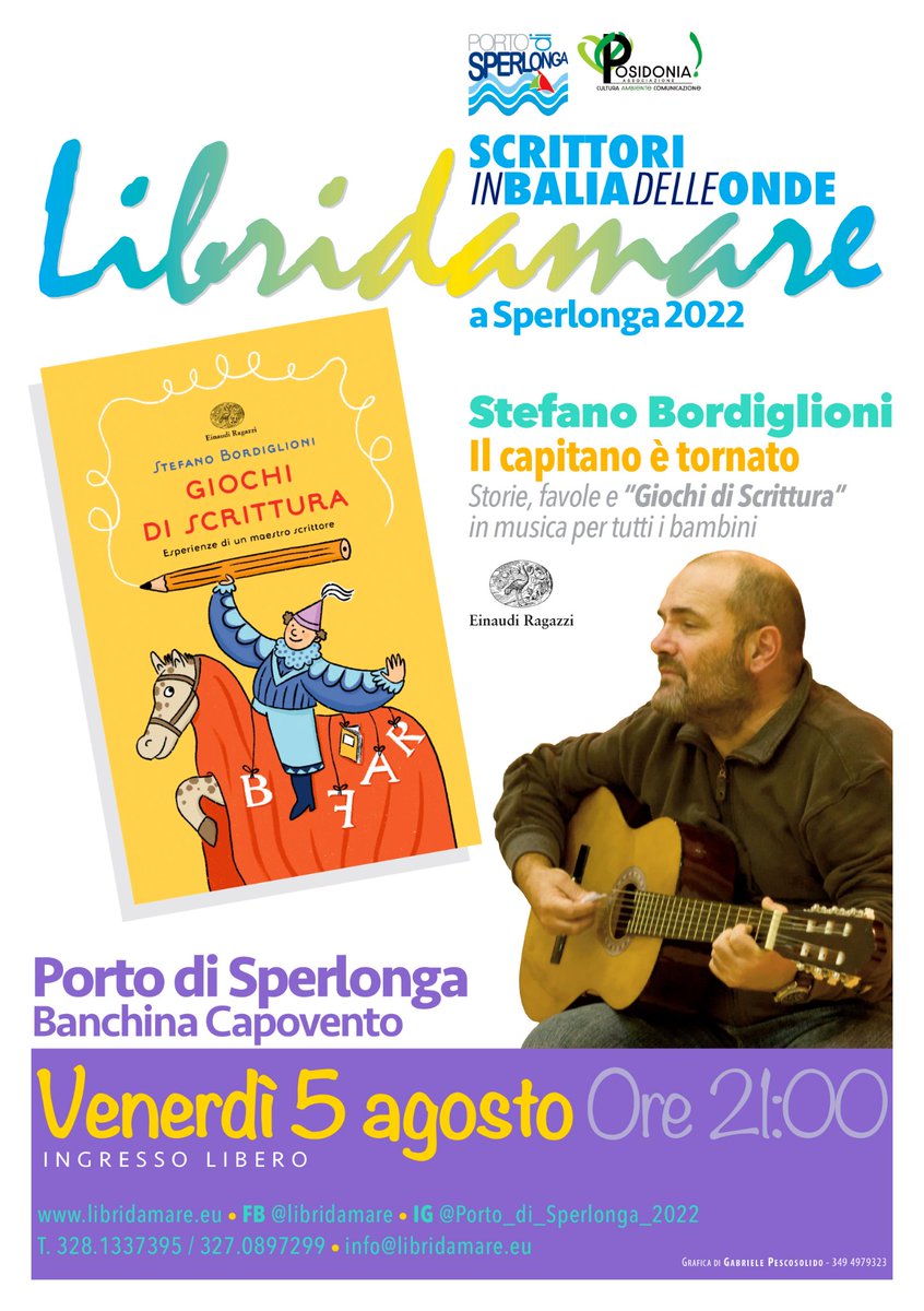 Pronti a salpare con gli "Scrittori in balia delle onde"? Vi aspettiamo stasera al Porto di #Sperlonga con Stefano Bordiglioni e le sue favole in musica!
#Libridamare2022