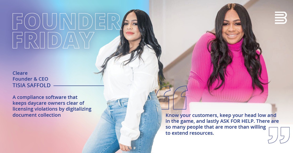 BWTalkTech's tweet photo. Founder Friday is BACK! And we're starting it off with our #RTB22 Pitch Competition winner, @TisiaXVS! 

Tisia Saffold is the Founder &amp; CEO of @getcleare and native of Chicago Illinois. (1/2) https://t.co/HMVan0uqoX
