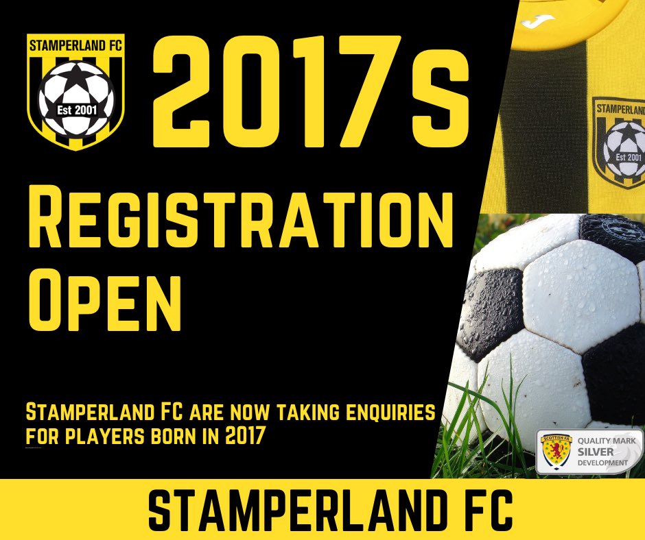 Stamperland FC are now taking enquiries for our new 2017 team which starts in the new school term.  If you have a budding Erin Cuthbert or Billy Gilmour in the house and are looking to introduce them to football we'd love to hear from you. 

Enquiry Form: shorturl.at/kDFNQ