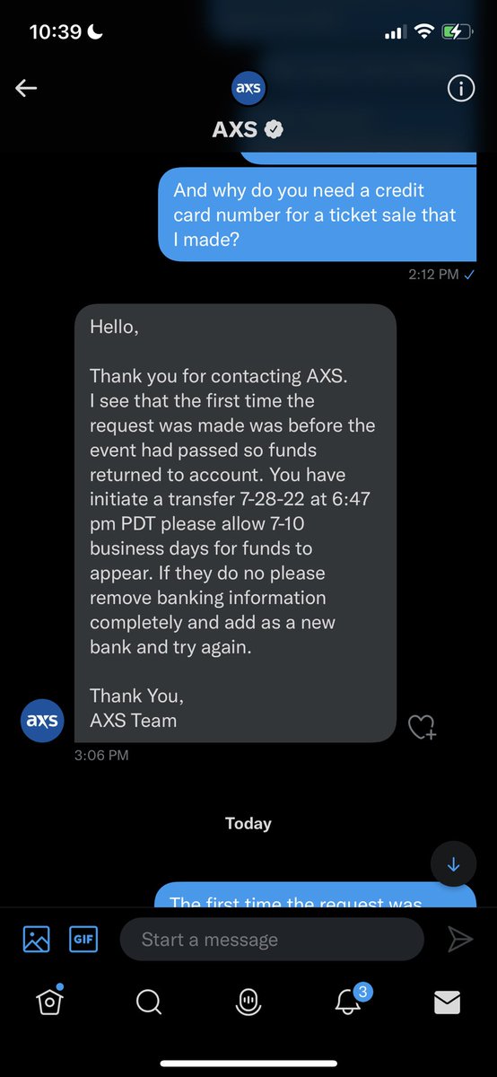 ntpetes's tweet photo. Just a heads up that if you ever resell your concert tickets through @axs, good luck ever getting your money from them. They straight up just lied to me in our DMs… https://t.co/Wii76YtSv6