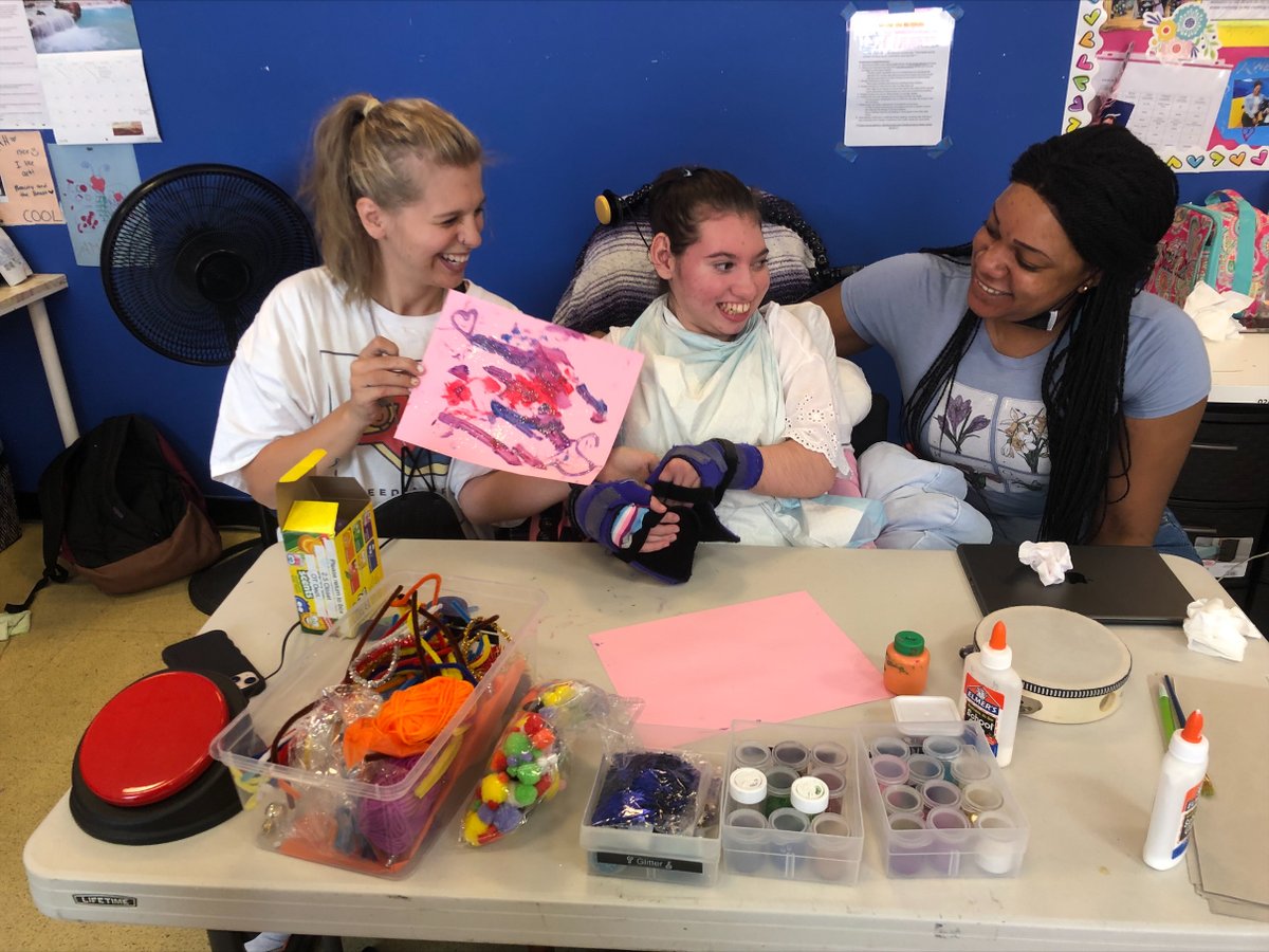 iBRAINglobal's tweet photo. Two years ago Sarah Jane needed total #handoverhand assistance to paint and color. Today, Sarah Jane is SO proud of herself, as she achieved more #autonomy and #independence in her #creativeactivities.
#iBRAIN #braininuryresources #specialeducation #OccupationalTherapy #OTgoals https://t.co/fN0qeS1cak