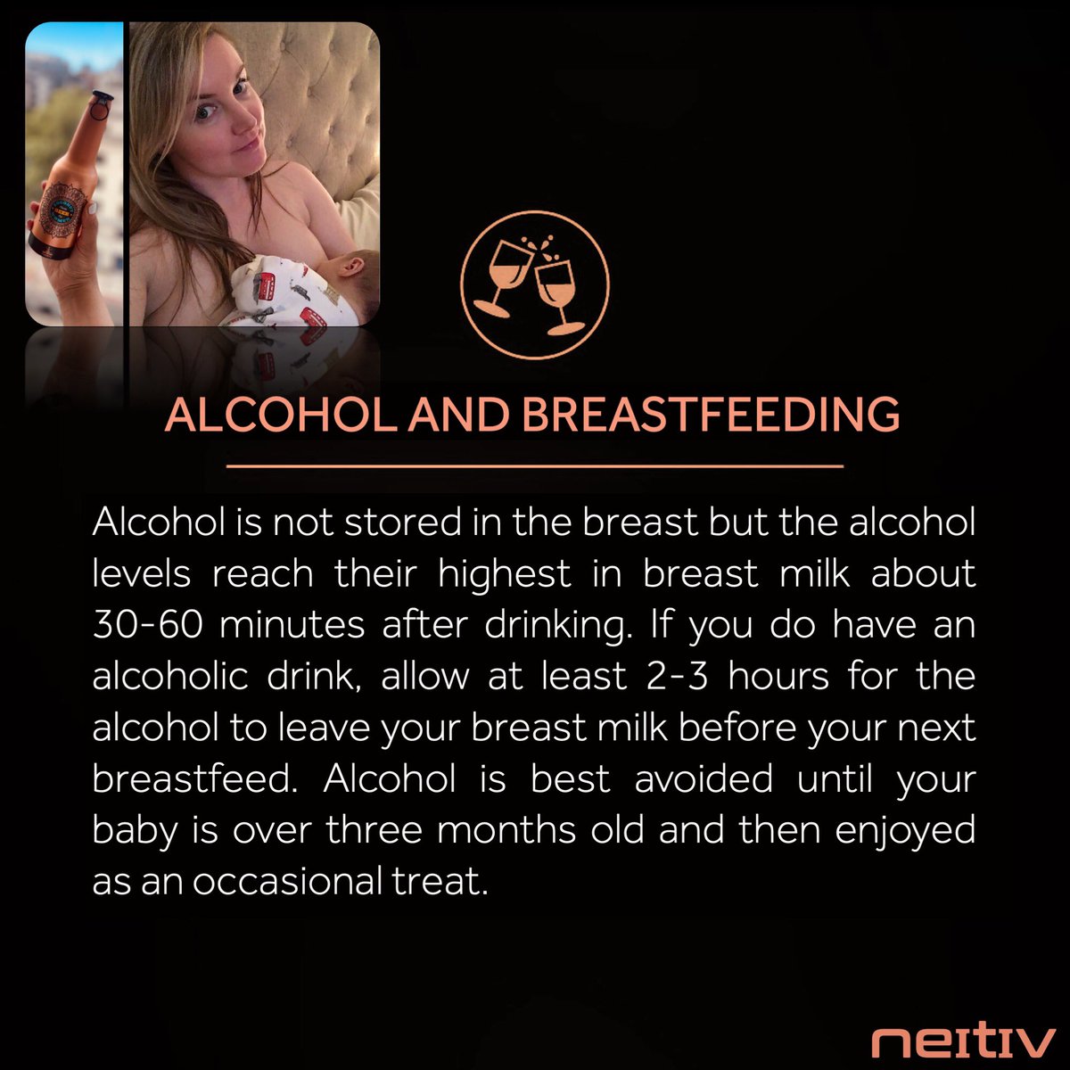 NeitivUk's tweet photo. ๐ค Can you drink alcohol if you breastfeed?
#worldbreastfeedingweek2022
#DrinkResponsibly #DrinkMindfully ๐ฅ๐ด๐ https://t.co/ZJqsg4PwEK