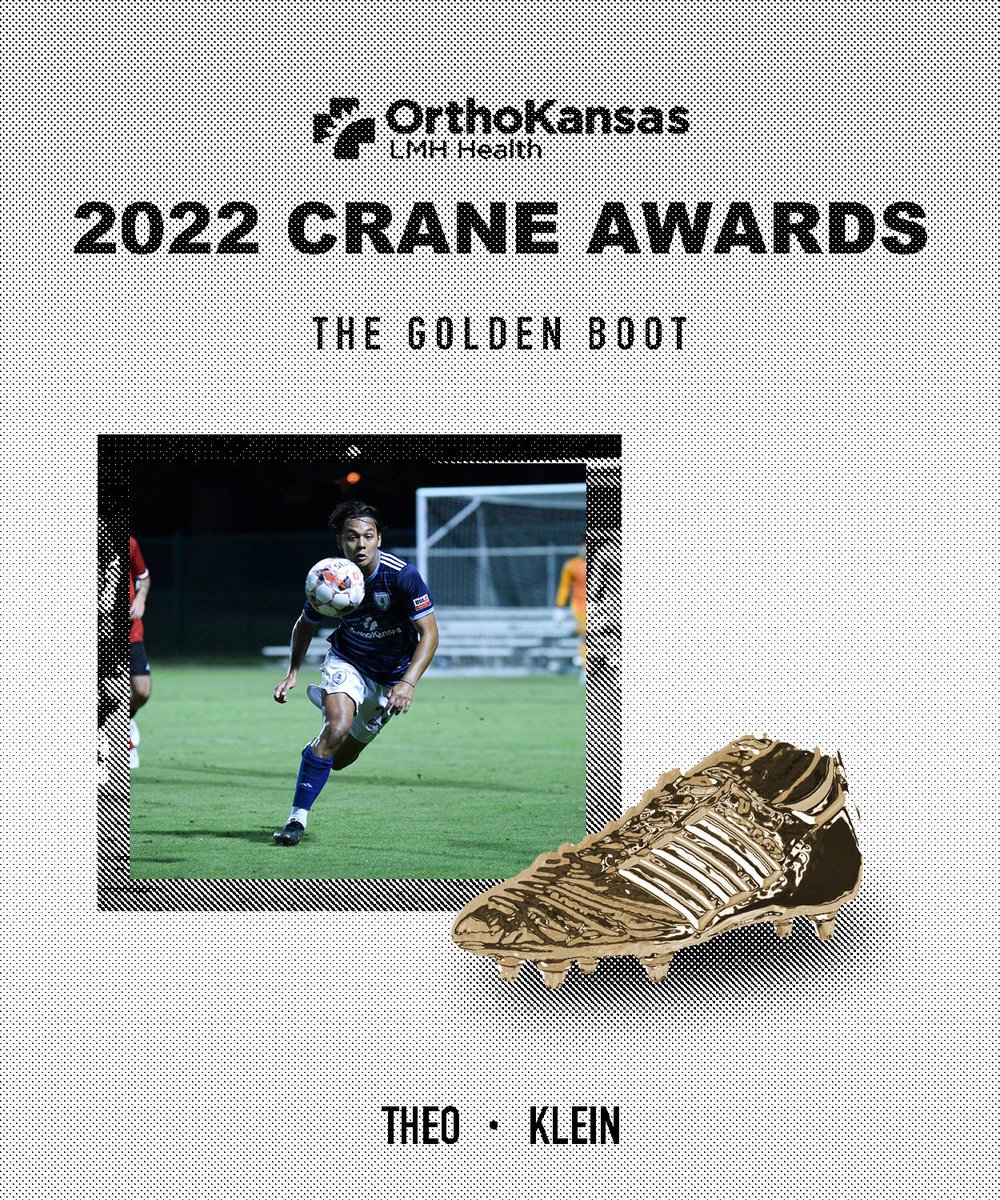 2022 CRANE AWARDS brought to you by LMH Health and Orthokansas🏆

The 2022 Golden Boot C.R.A.N.E Award recognizes the leading goal scorer of the season! The recipient of this award is THEO KLEIN👏🏼

#KVFC2022 #Path2Pro