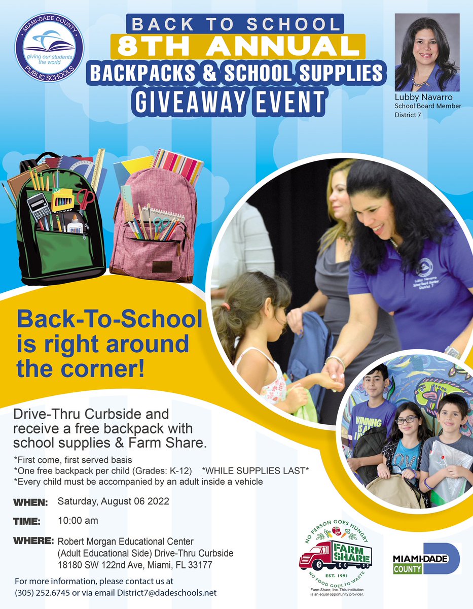 My 8th Annual Back to School Backpack & Supplies Giveaway is tomorrow!! #district7
