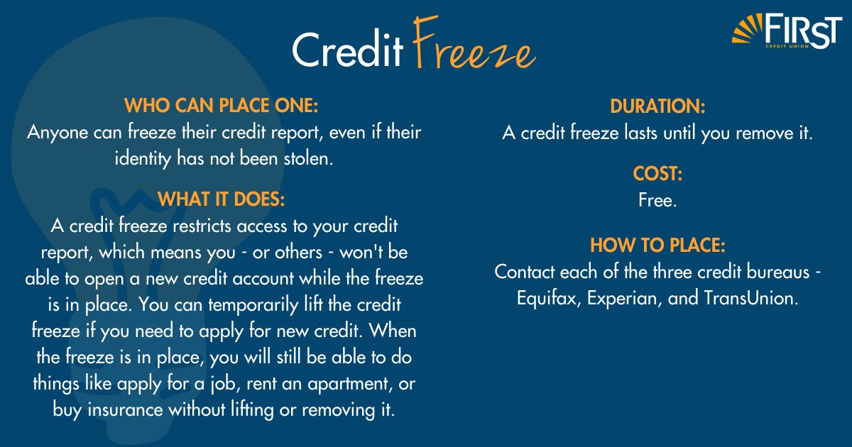 FirstCU's tweet photo. This week on #SecuritySpotlight 💡, we learn more about credit freezes, fraud alerts, and active duty alerts for service members.
And, if identity theft happens to you, visit https://t.co/NBA0IX4QQc to report it and get a personal recovery plan. https://t.co/EP5YVr1A7t