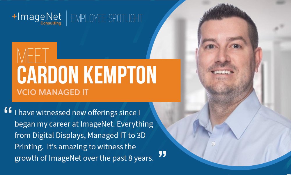 Meet Cardon Kempton our Managed IT vCIO. 🌟 Cardon's coworkers say Cardon is a great example of what an employee should be. 🌎 Cardon is fluent in Portuguese and Spanish. 🎉 Cardon's favorite thing about ImageNet: 'Working with my ImageNet Family.'