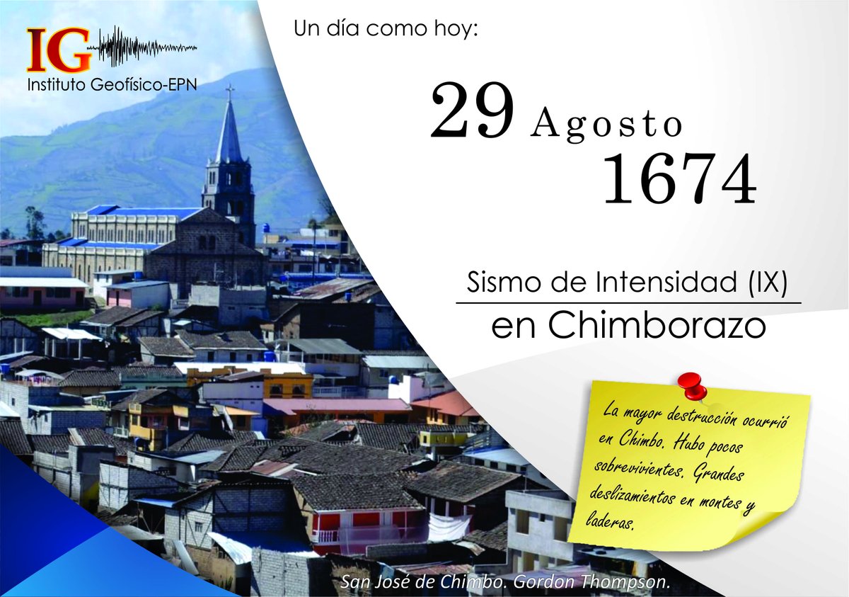 IGecuador's tweet photo. #UnDíaComoHoyIG 29/08/1674 Sismo de Intensidad IX en Chimborazo. https://t.co/AHXjDgVGoo