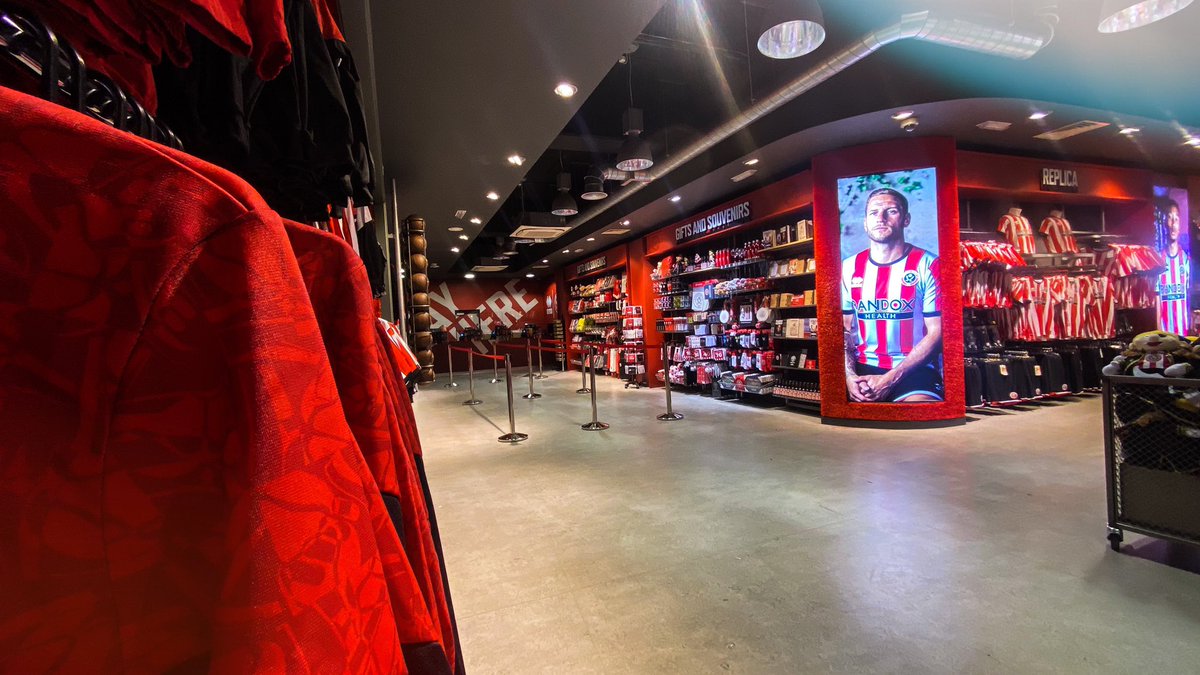 SUFCServices's tweet photo. The newly revamped Sheffield United Superstore all set for tomorrow. ⚔️🙌 https://t.co/27UPhuA1OF