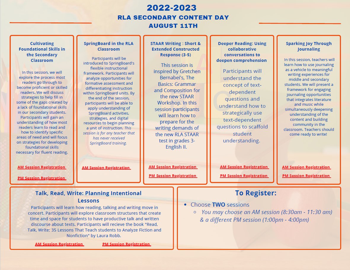 Start the Year Off Right! 😆Register in Kickup for the Secondary RLA Content Day Sessions now! 🤩