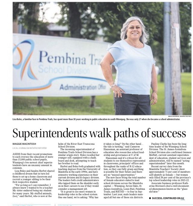 toripatzer's tweet photo. Thrilled to see an article highlighting the increase in woman holding senior leadership roles in education and the importance of representation on the cover of @WinnipegNews . So very proud to work for @ldboles @PembinaTrails, and appreciate the insight of @CamHauseman very much. https://t.co/cHv2gMBm87
