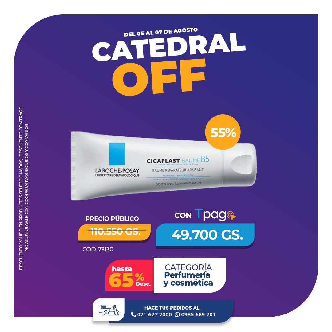 FarmaCatedral's tweet photo. #CatedralOff | ‼‼ Te esperamos este 5, 6, y 7 de agosto con hasta 60% descuento y además si pagas con Tpago tenes 15% extra de descuento 

Descuento disponible en:
📍Todas nuestras sucursales
🛵 Delivery al +595 985 689 701 

#FarmaciaCatedral #Descuentos #promocion #Agosto https://t.co/vX9DCn1Xt9