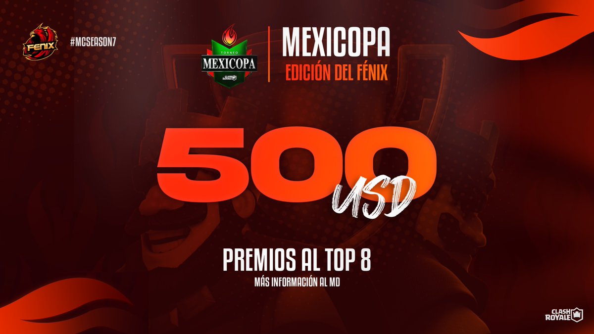 📌Méxicopa 7 - Edición del Fénix. 

🌏 Abierto a todo Público
👨‍💻 Arbitraje.
📺 Streams.
🎨 Diseños.
📅 1 mes de Competencia.
⏰ CEST Y LATAM

🍀Sorteo en Vivo de 5 Cupos ! entre los que den 
Fav❤️y RT🔄  (los pueden regalar). Termina el 13/08 

#ClashRoyale #Mexicopa #Gaming