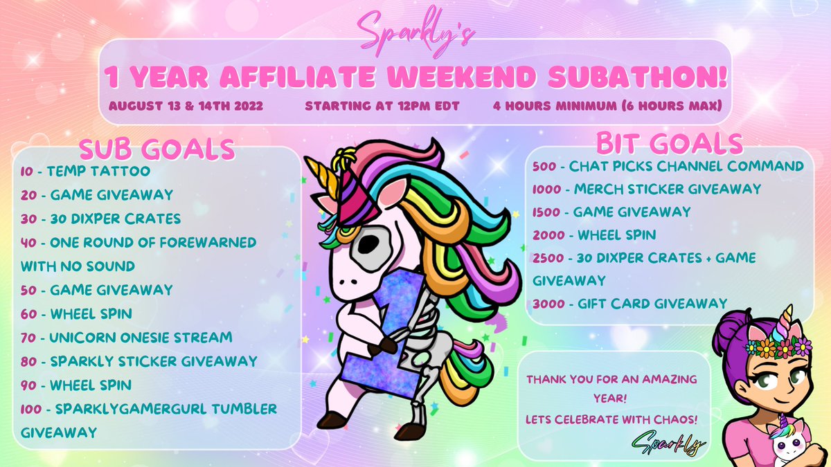 SparklyGamerGrl's tweet photo. Whos ready for some Sparkly Chaos?? Join me the weekend of the 13th to FINALLY celebrate my 1 year as an affiliate!!! There is sure to be TONS of chaos!  https://t.co/QUe0rPOyzi https://t.co/MN0qvjqDFD