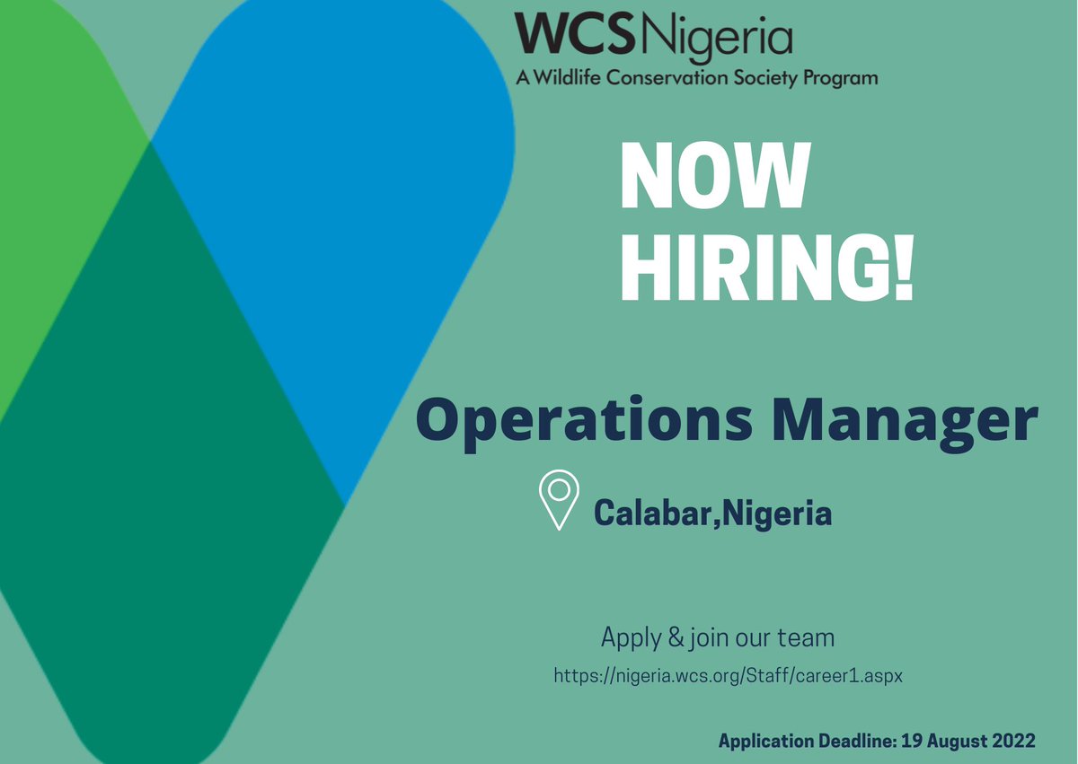 The WCS Nigeria Program is Recruiting for an Operations Manager, to be based in Calabar.
For more information please see 
nigeria.wcs.org/Staff/career1.…