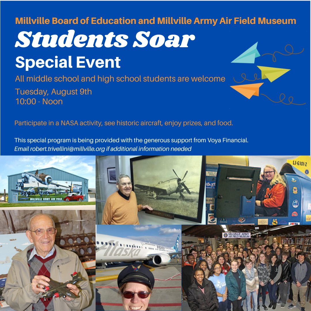 roberttriv1's tweet photo. Attention middle and high school students! Join us for a special celebration this Tuesday with a fun activity developed by NASA, aircraft, prizes, and food. #VoyaDifference #VoyaUnsungHeroes #VoyaTeacherVoices #millville https://t.co/g6UyfQzh23