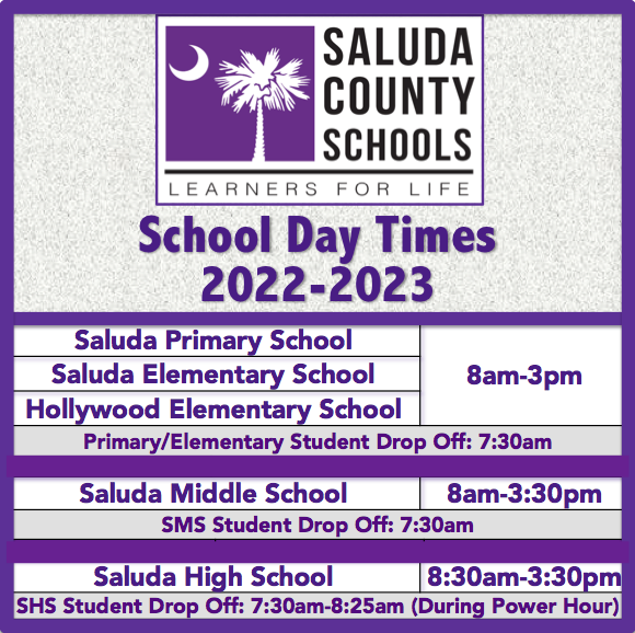 saludaschools's tweet photo. Please be advised of this year's school day times. We're looking forward to seeing our students for the first day of school on August 15th! #OneSaluda https://t.co/FJPTuEEEws