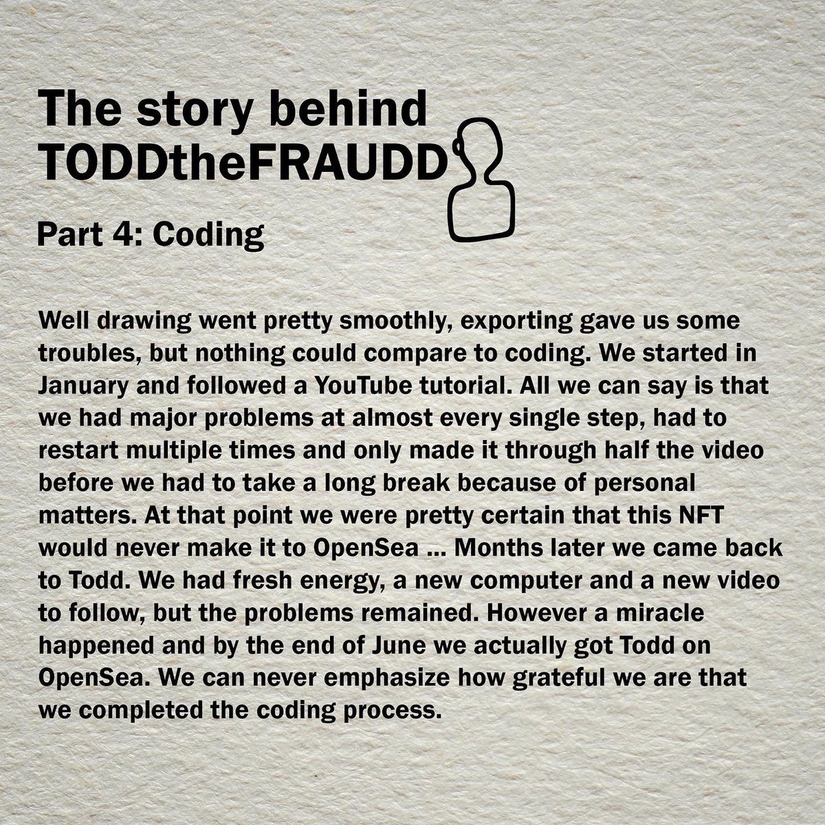 toddthefraudd's tweet photo. Part 4 is here! Follow us for part 5 on Tuesday! Thank you @codeSTACKr Link: https://t.co/Fl7OmK4FmX
@opensea #NFT #NFTArt #Art #NFTs #Crypto #NFTArtist #DigitalArt #NFTCommunity #NFTCollector #CryptoArt #Ethereum https://t.co/1KDH6oLZe8