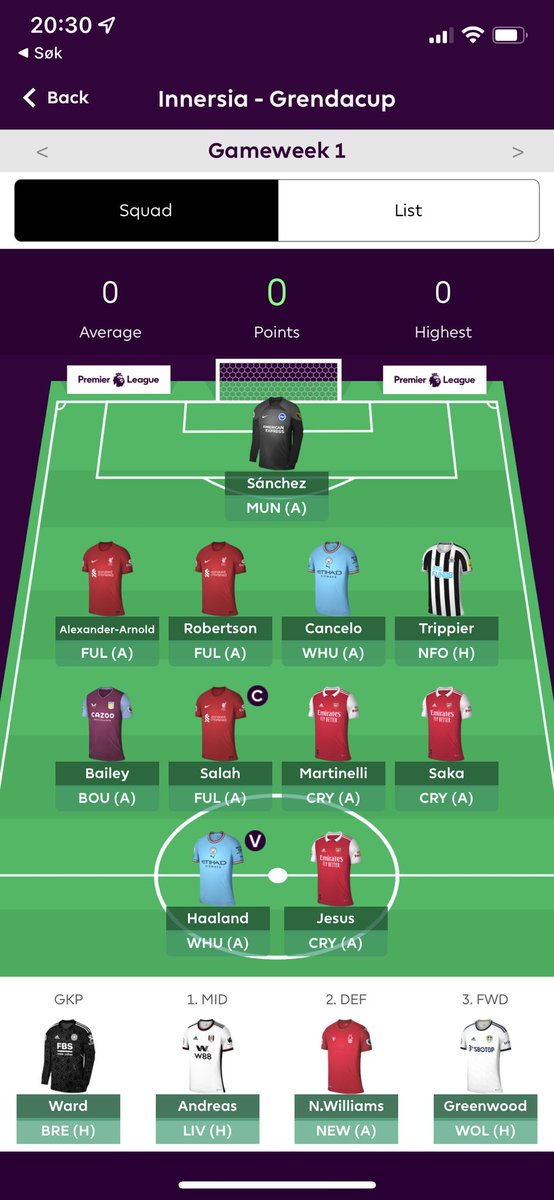 Jonas__99's tweet photo. @Andreas1Hansen Spennende! Lykke til. Jeg vet vell hvordan min GW1 har gått kl. 15.30 imorgen😅 https://t.co/2rMJcoZhjo