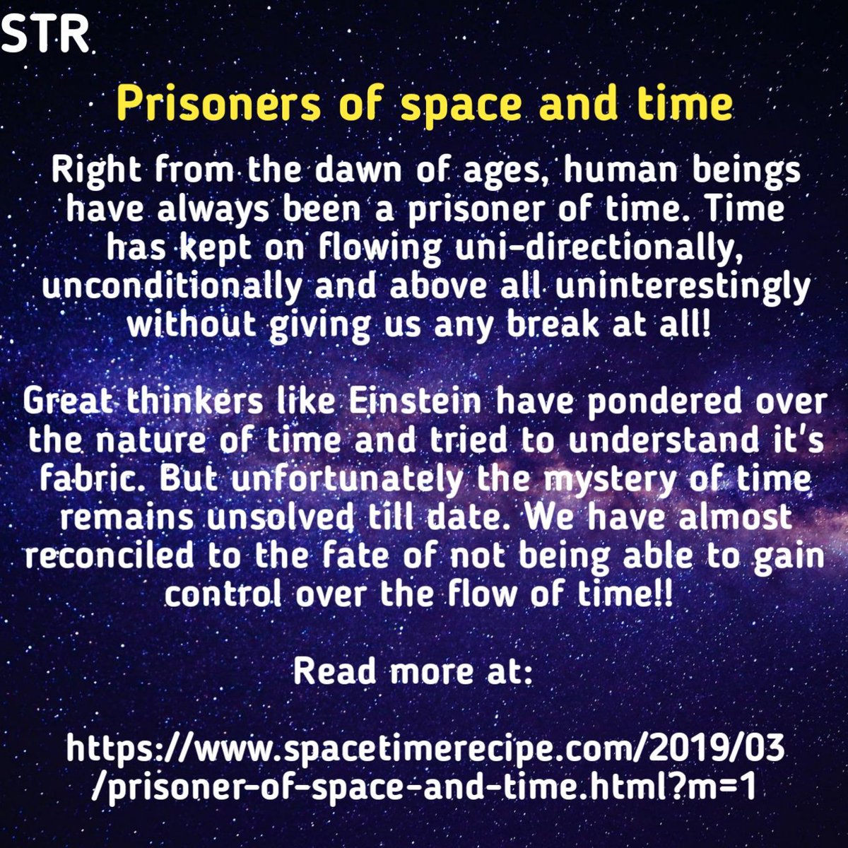 99Prabir's tweet photo. Prisoners of space and time!!

Read the full article at:

https://t.co/yhtYRw240y

#time #timetravel #space #spacetravel #spacemission #spacedream #prisoner #prisoneroftime #prisonerofspace #prisonerofspacetime #spacetime #spacetimerecipe #astronomy #astrophysics #philosophy https://t.co/v5E9gpExPi
