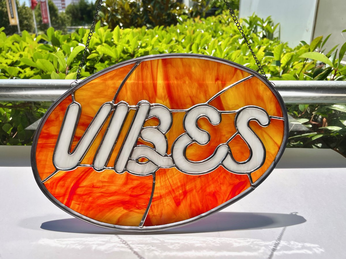 Good evening everyone! #womaninbizhour 
Here is the latest piece from OdysseeGlass.
#Vibes sign #Stainehdglass panel. Great decor to use in a bright area. 
You can find it here: etsy.me/3byfv0V
#shopandmadehour #yourbizhour #handmade #etsyshop #goodmood #CraftBizParty