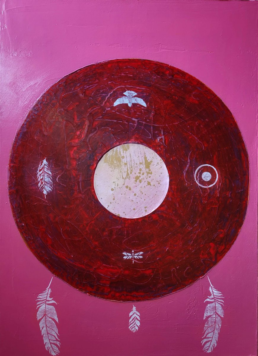 RickRad's tweet image. Some new work. "Warrior Shield #6," 36"x26," acrylic/collage/canvas