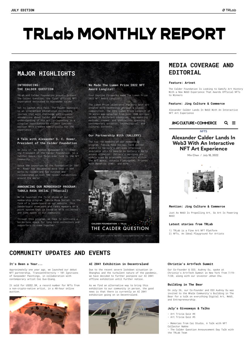 trlab_'s tweet photo. TRLab Fam! With July being the anniversary month of #TransientEternity, we've decided that it would be a good time to start this monthly report for y'all.

Take a look, soak it in, we have more exciting things coming 👀

#TRLabMonthlyReport https://t.co/Oubr9vGyxN