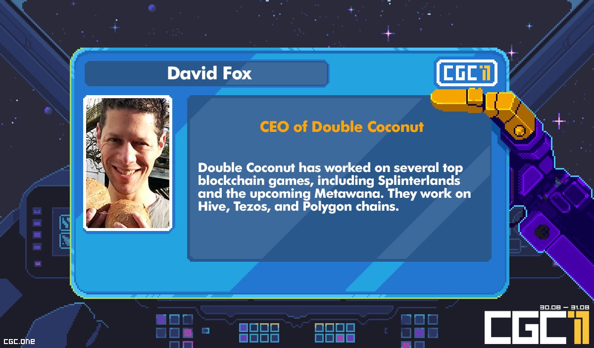 cgc_events's tweet photo. #CGC11 speaker David Fox knows everything about which #blockchain to build your game upon. He is the CEO of @DoubleCoconut  – a company that has worked on several top blockchain games, including #Splinterlands and the upcoming #Metawana.

Get ticket now at https://t.co/fdbGRN6oUq https://t.co/rFQntwgRJo