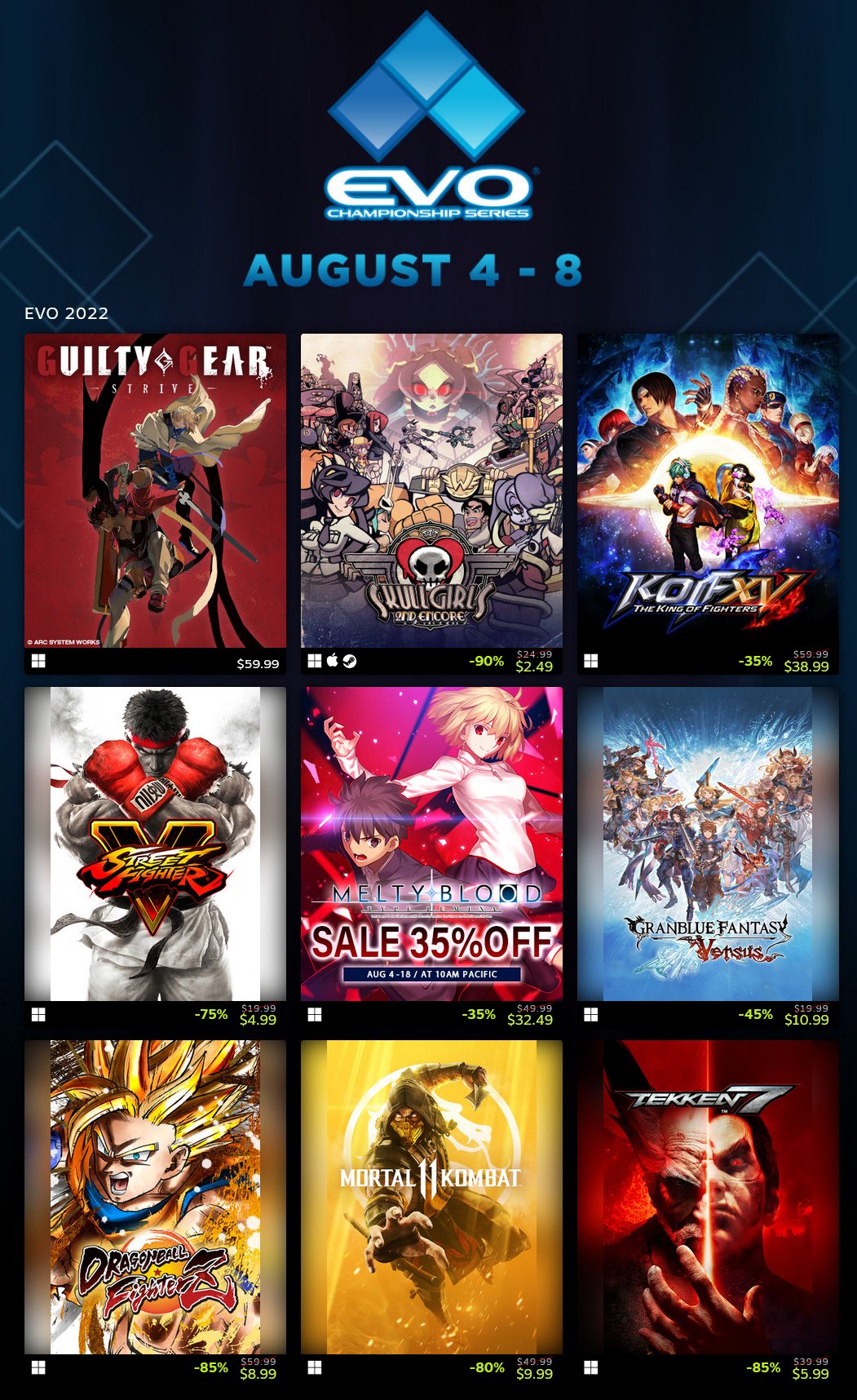 Select Fighting Games Free on Steam for EVO Weekend!