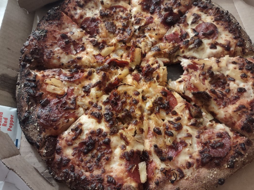 FurBehr's tweet photo. @dominos 7/21 #7624 order well done was burnt &amp; charred called 7/22 told he would put credit under my # &amp; call the store when ready to order tried to order 8/4 was told there was no credit &amp; spoke to supervisor he didn't help me I called Mitchell GM today was on hold 27 minutes https://t.co/t0ctEtuwVe