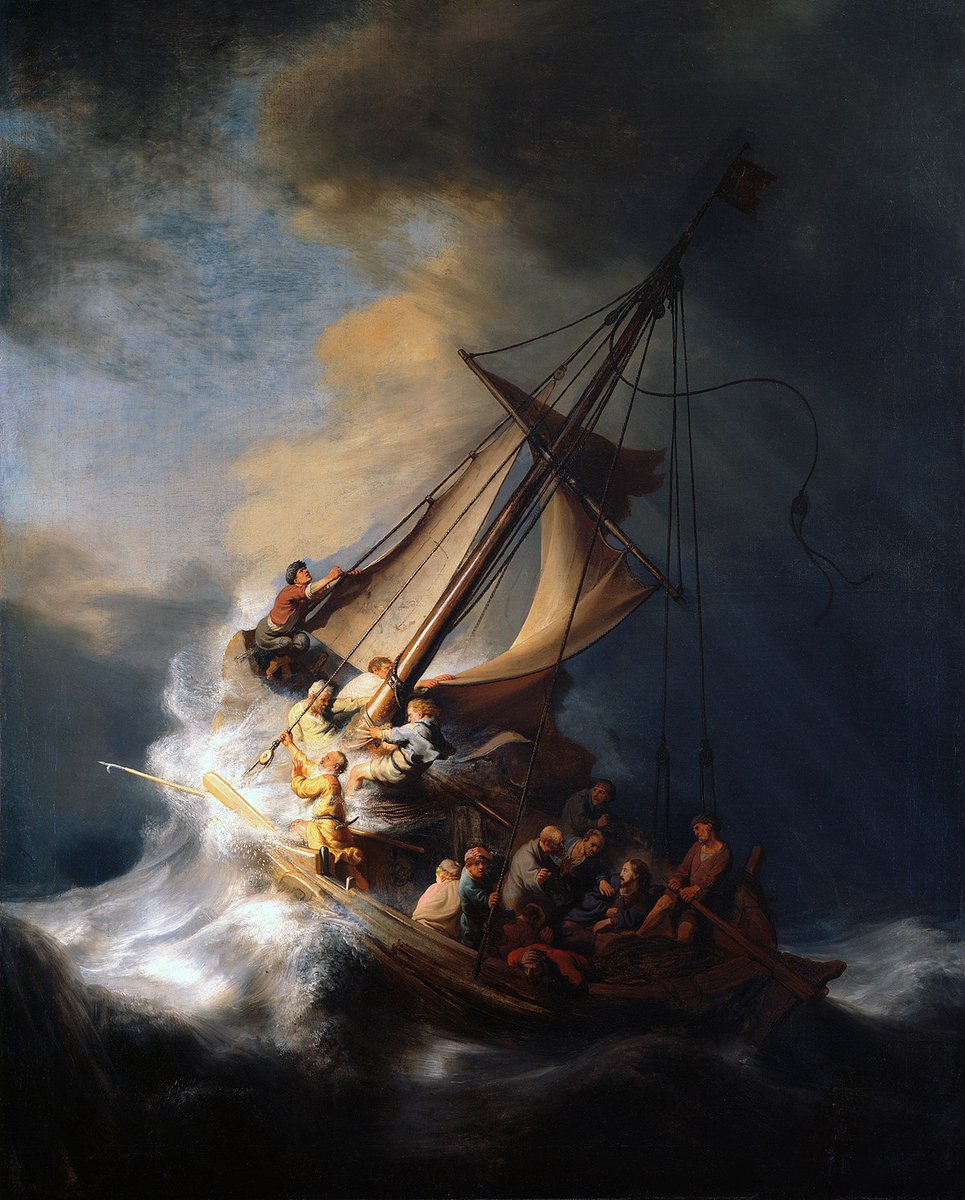 russramsey's tweet image. We wrap this study of learning to follow the visual path of a painting with Rembrandt’s Christ in the Storm on the Sea of Galilee (1668). I love how he uses light to put our focus on the storm before we see Jesus, giving a sense of dread. #ArtWednesday #VisualPath #LearningToSee